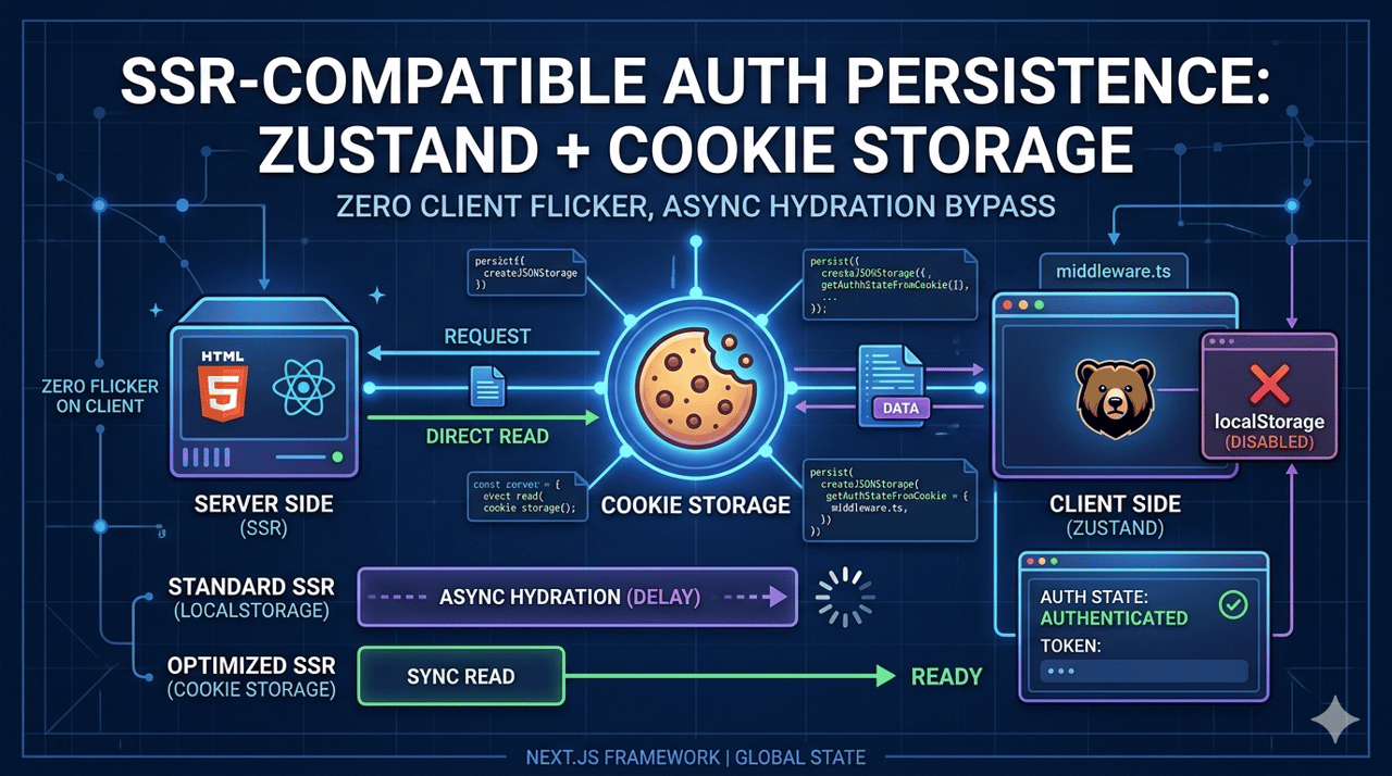 Zustand + Cookie Storage — SSR 认证持久化策略