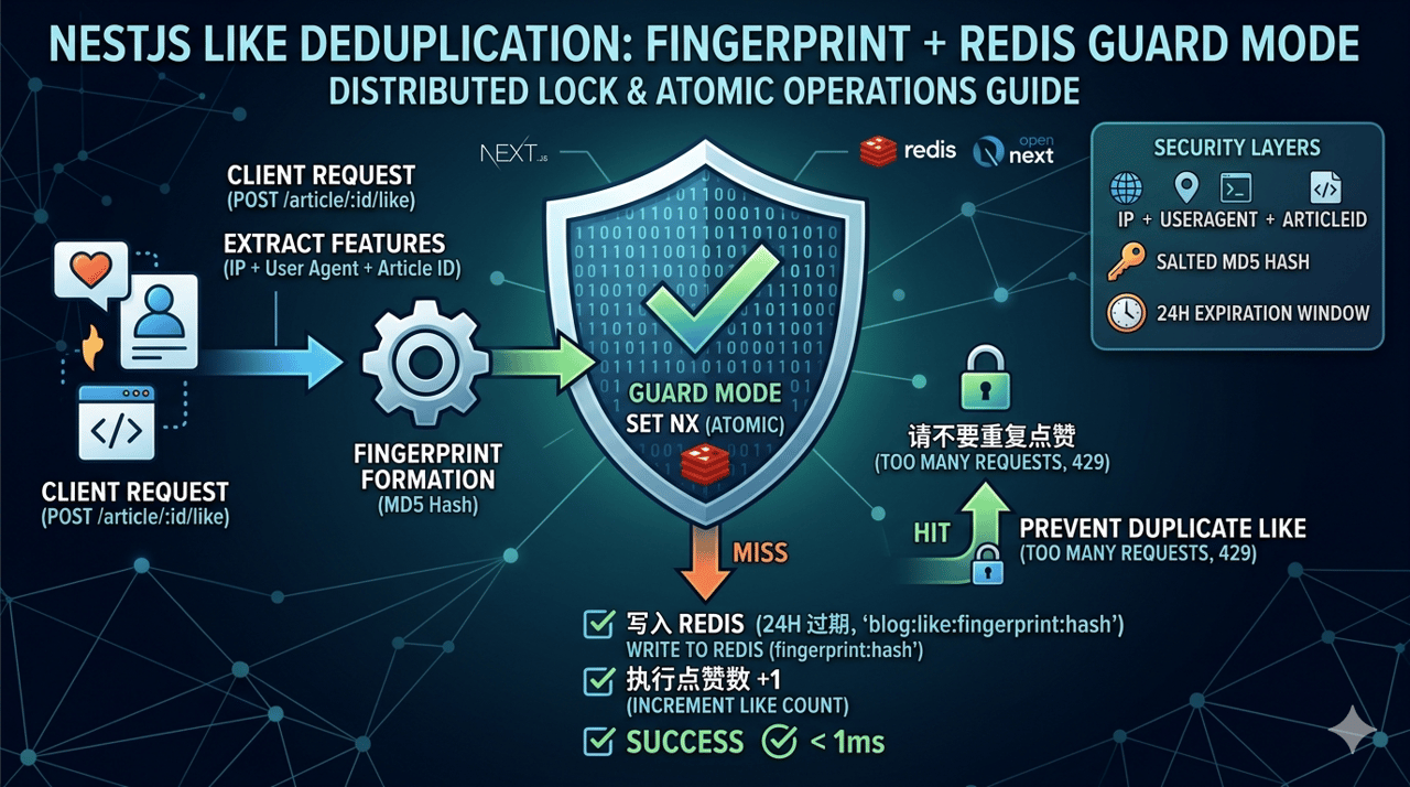 NestJS 点赞去重：指纹 + Redis Guard 模式与分布式锁