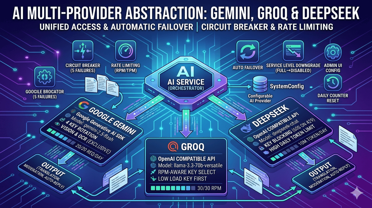 AI 多 Provider 抽象层：Gemini + Groq + DeepSeek 统一接入与自动故障转移