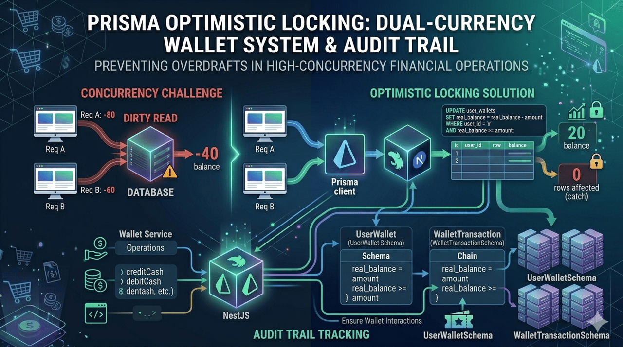 Prisma 乐观锁实战：双币种钱包系统与 Audit Trail 账务追踪