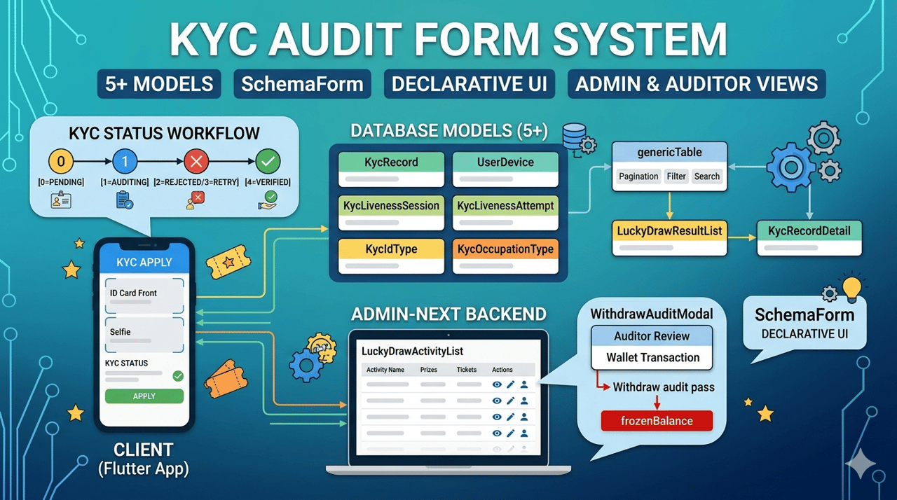 admin-next KYC 审核系统——KycAuditModal 双栏证据审查 + KycFormModal 身份信息管理