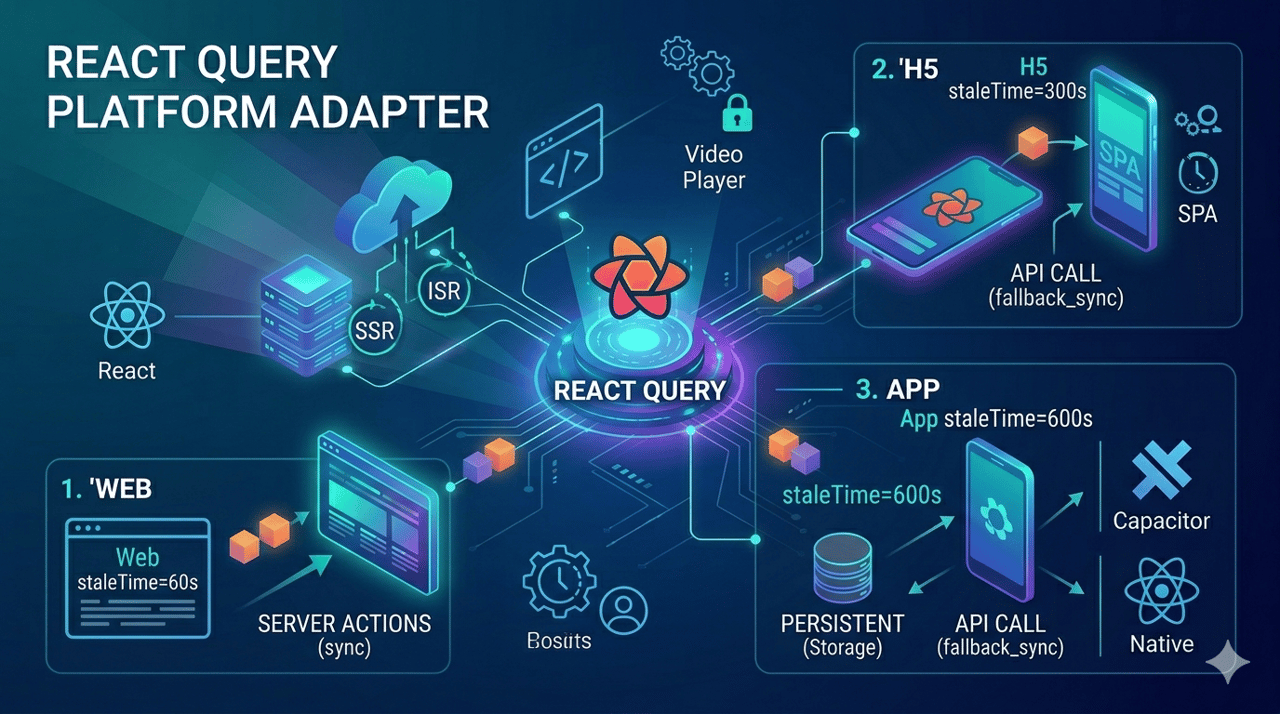 React Query 平台适配器：三端统一数据请求与自动降级策略