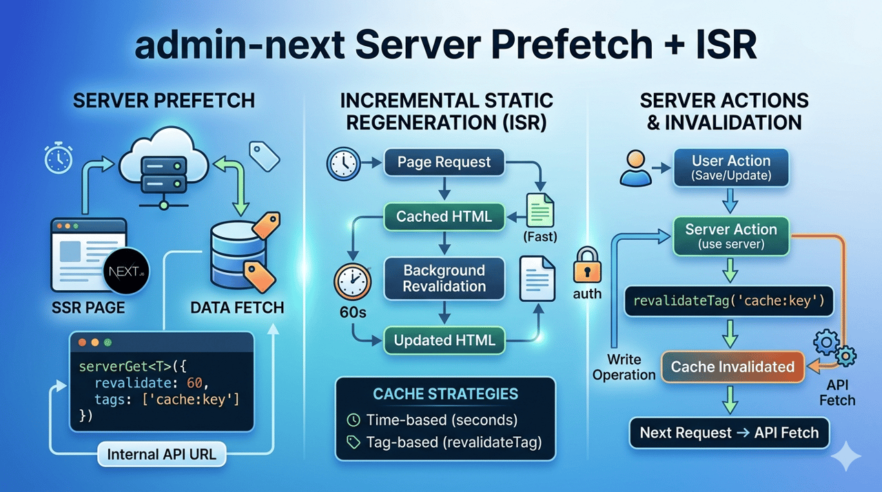 admin-next Server Prefetch + ISR——Server Component 数据获取与增量静态再生