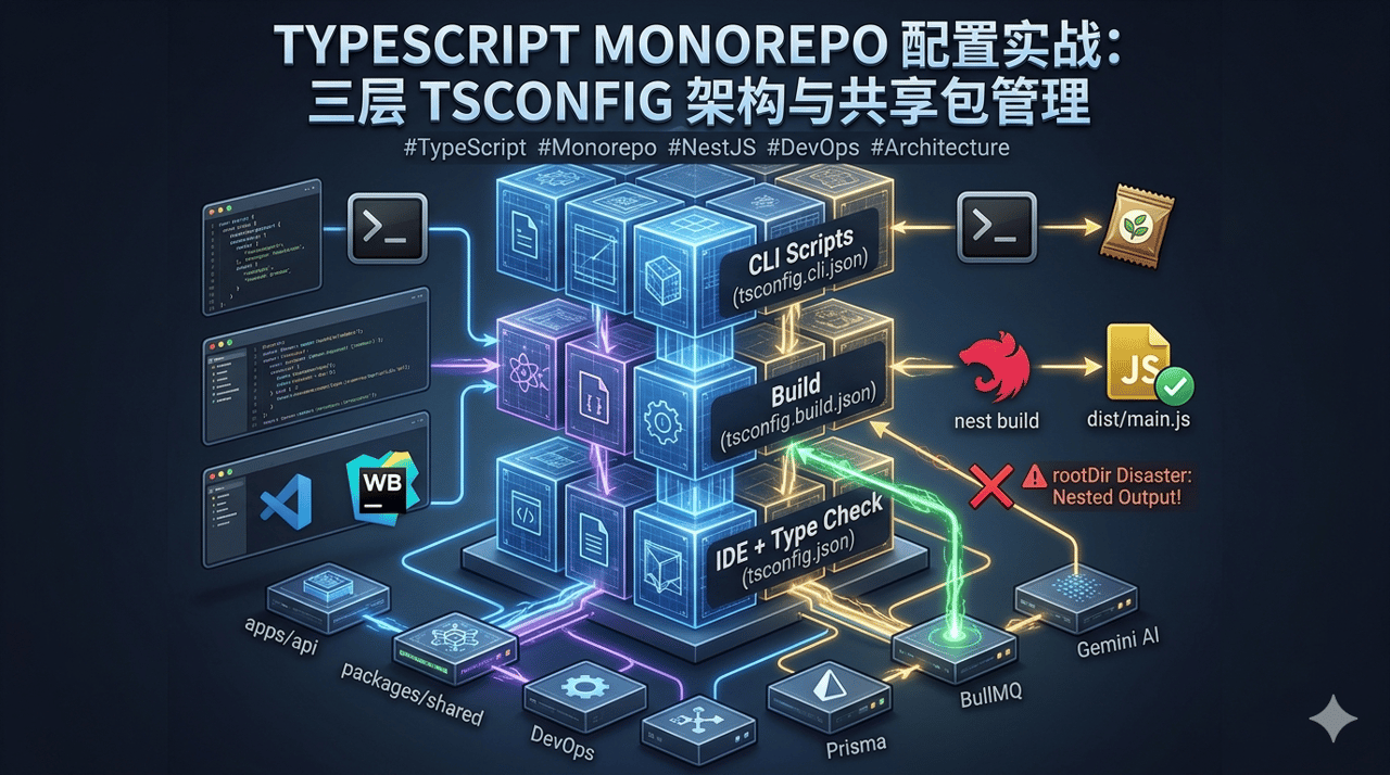 TypeScript Monorepo 配置实战：三层 tsconfig 架构与共享包管理