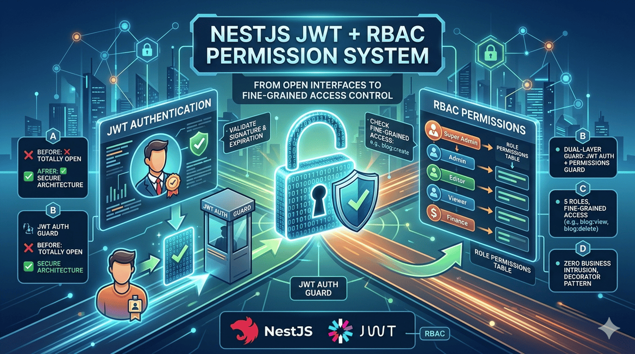 NestJS JWT + RBAC 权限系统实战：从开放接口到细粒度权限控制