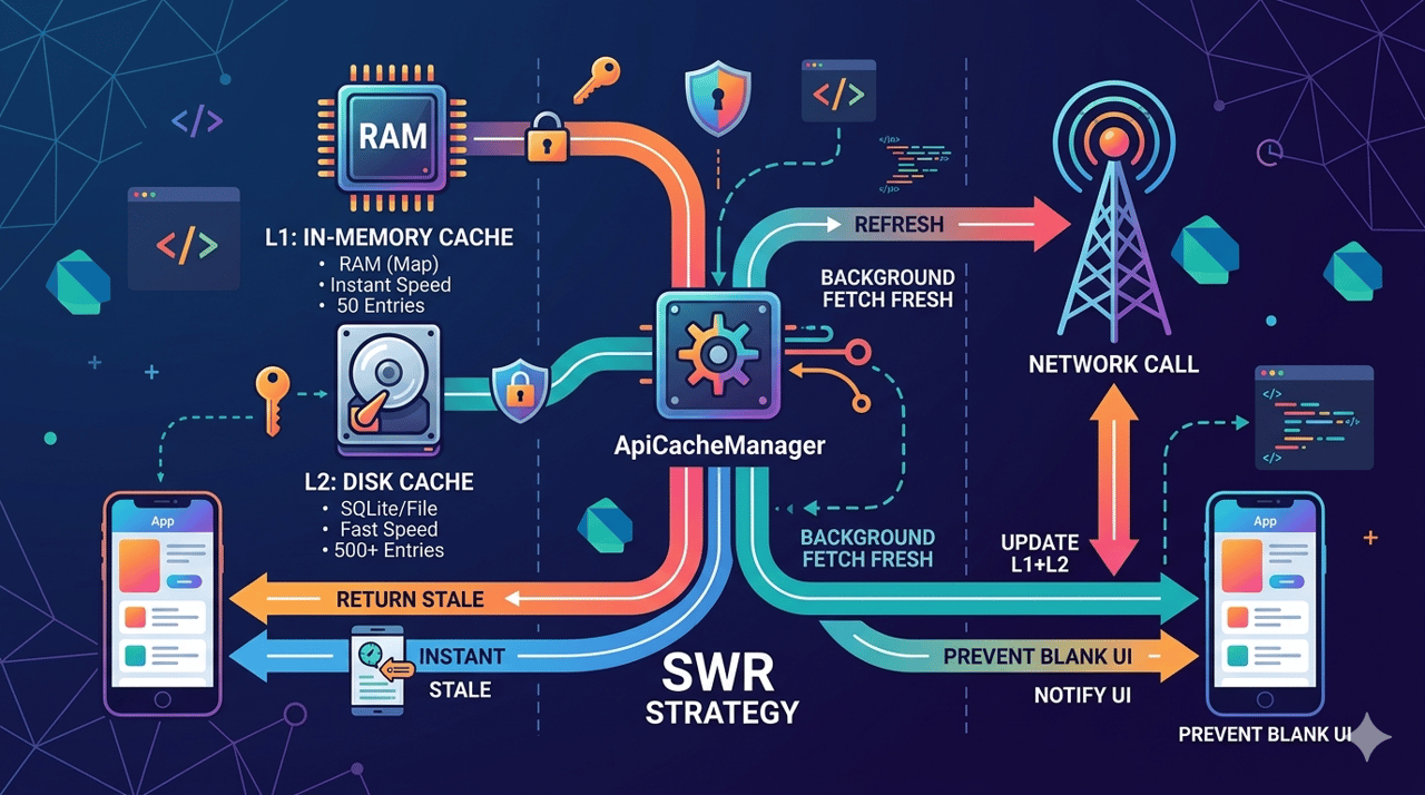 ApiCacheManager: 双存储 + SWR 缓存策略