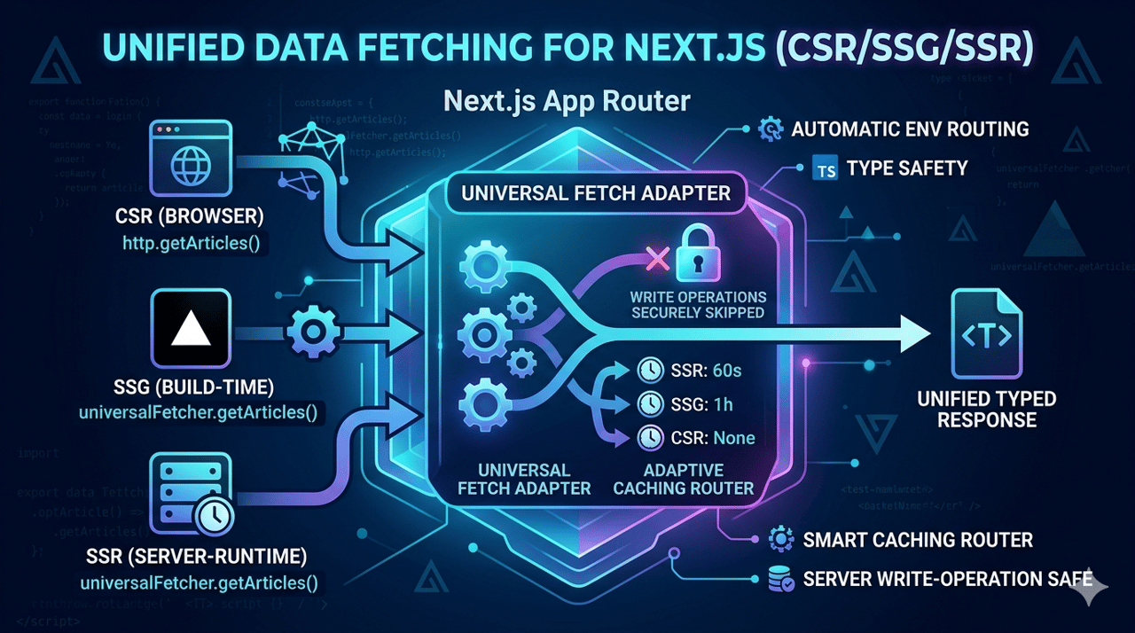 Next.js 三模式统一 Fetcher 适配层：CSR/SSG/SSR 一键切换的数据请求架构