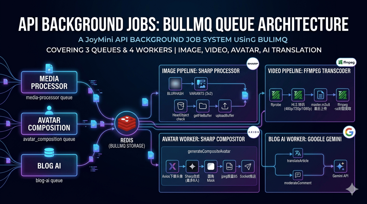 API 后台任务体系 — BullMQ 队列架构与 Worker 实现